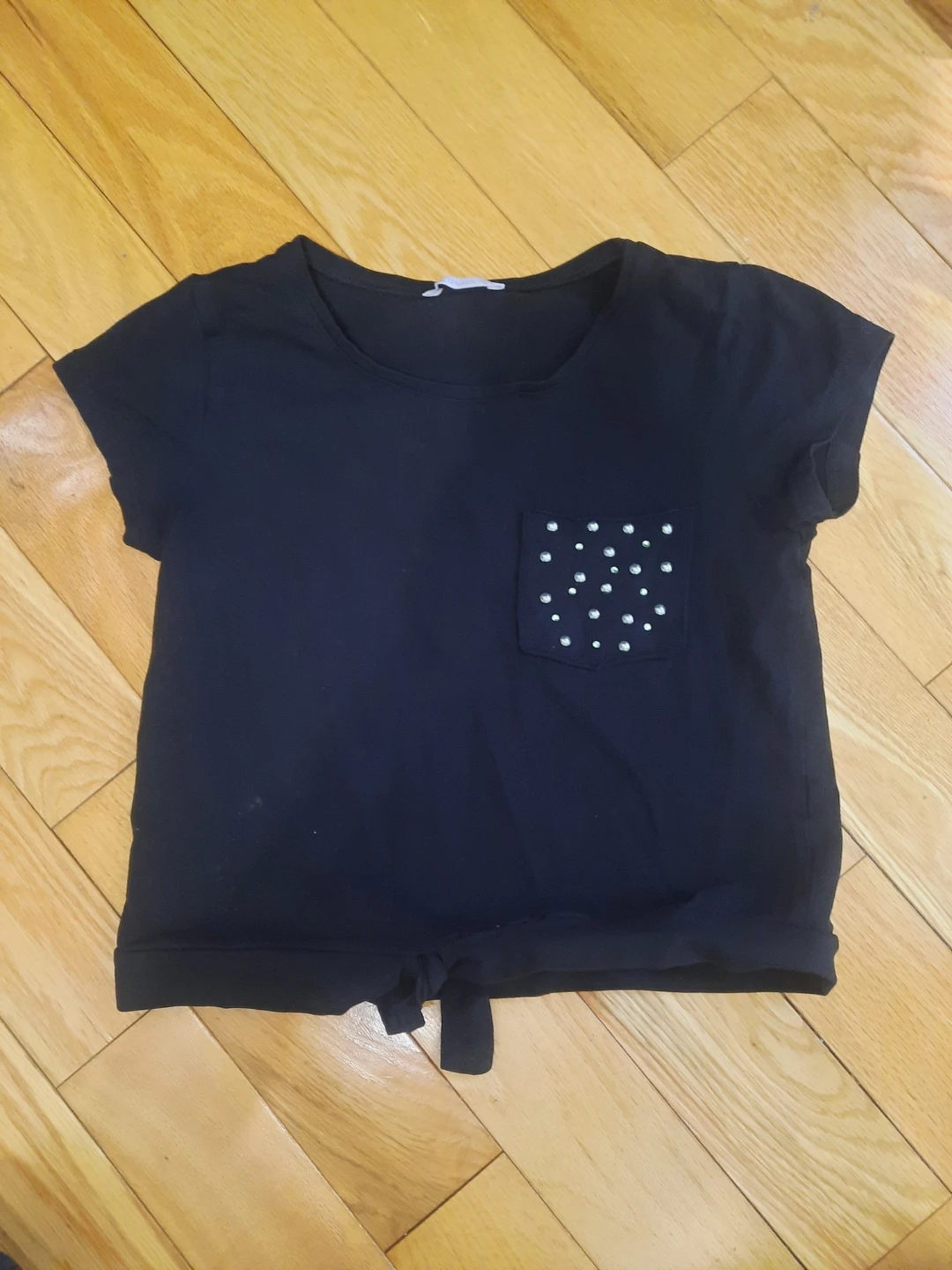 Black T-Shirt with Embellished Pocket