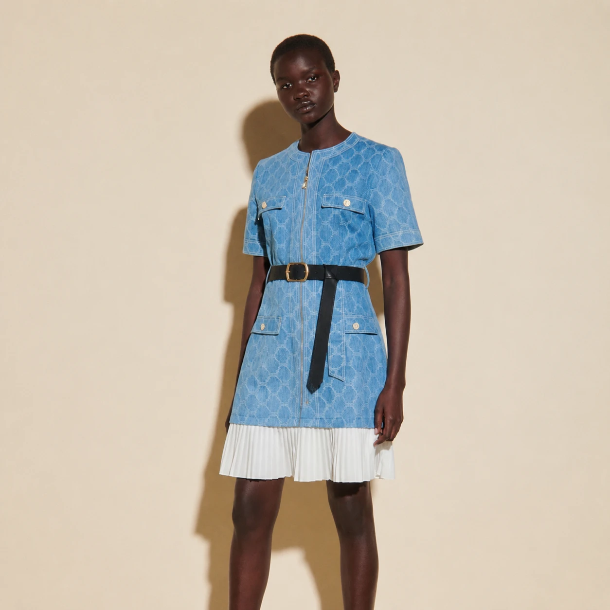Sandro jacquard denim mini dress not comewith belt