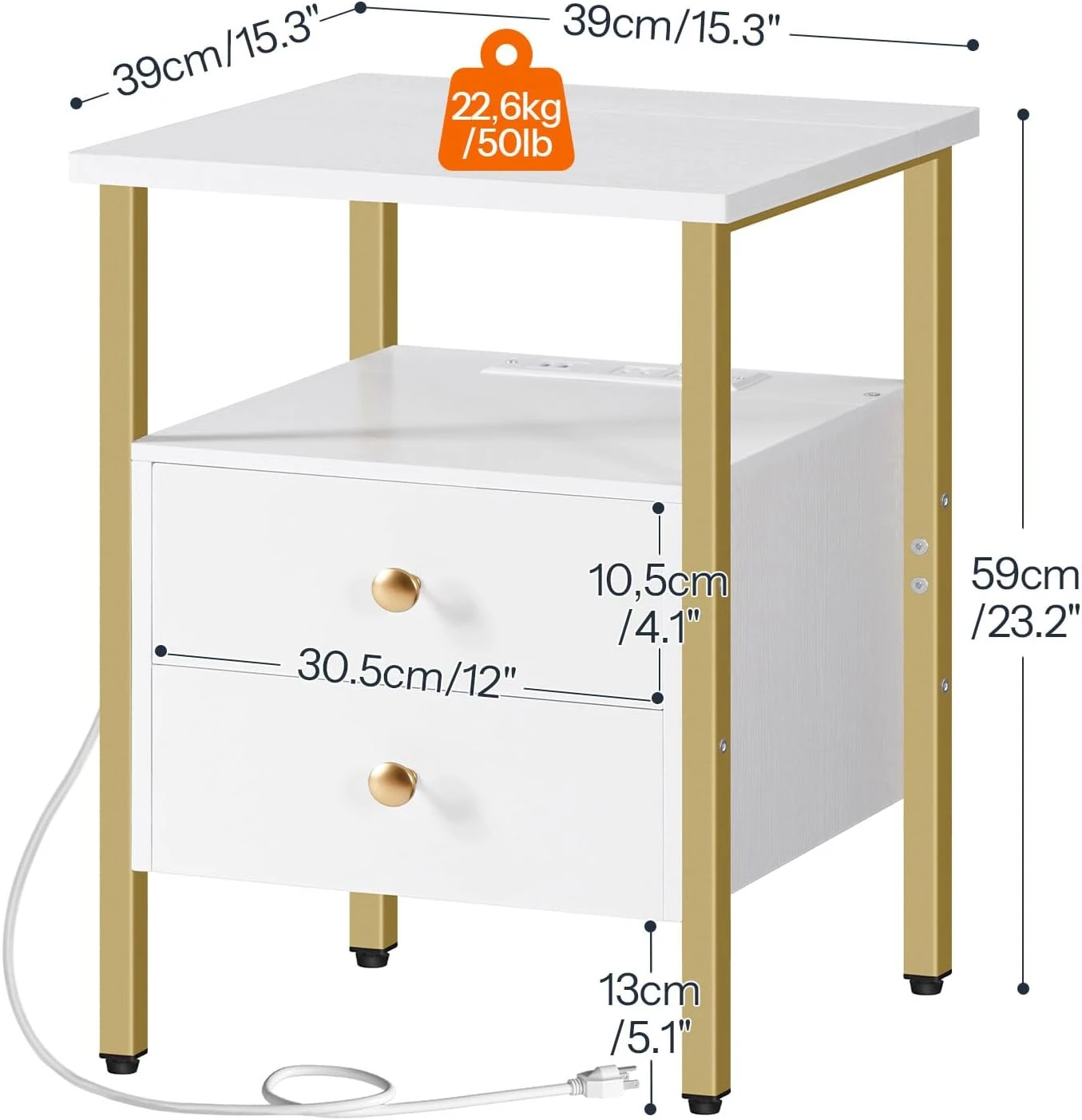 Pair(2) Nightstands tables with Charging Station & 2 Drawers - photo 4