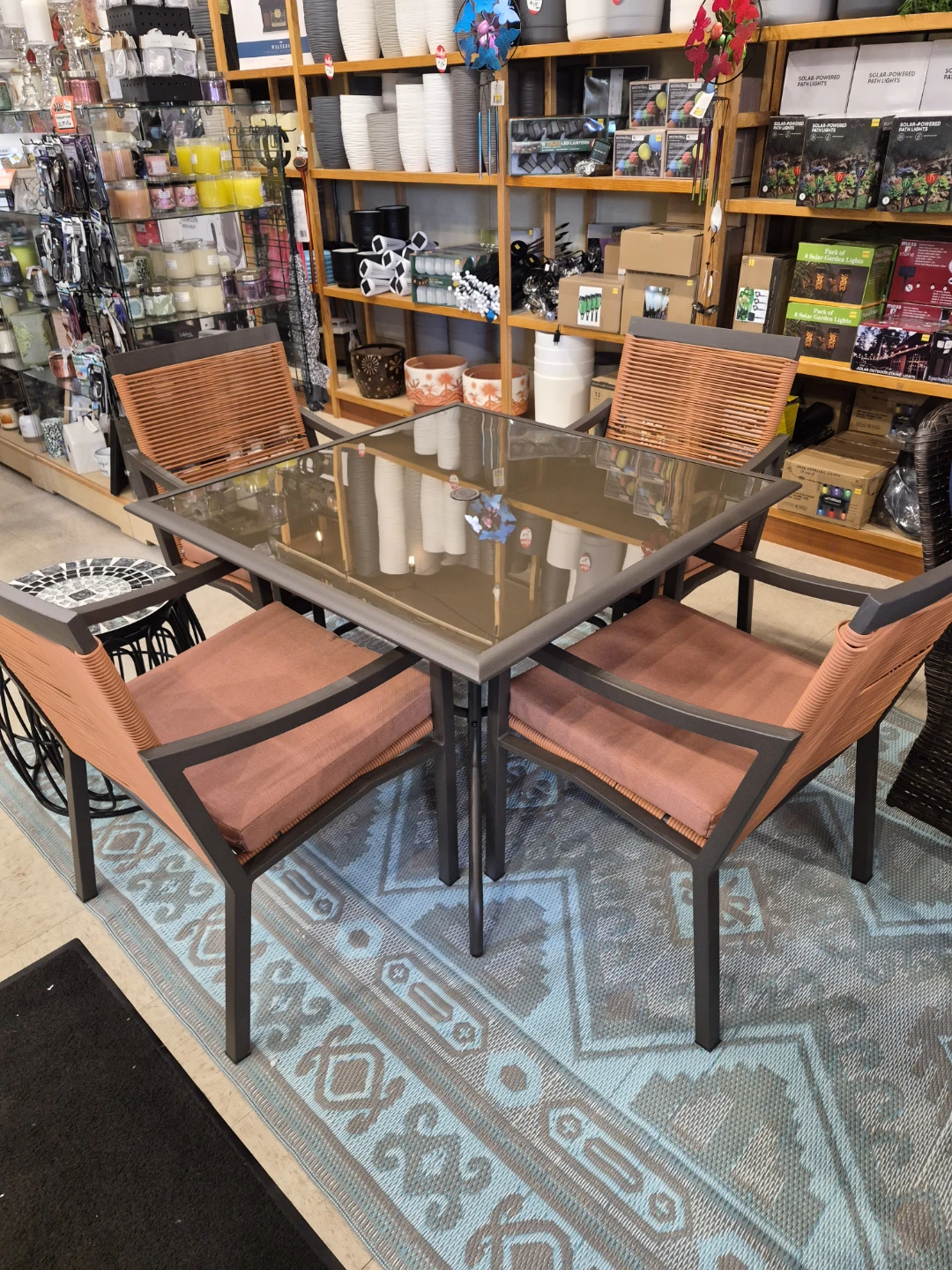 Glass Top Patio Dining Set with 4 Chairs
