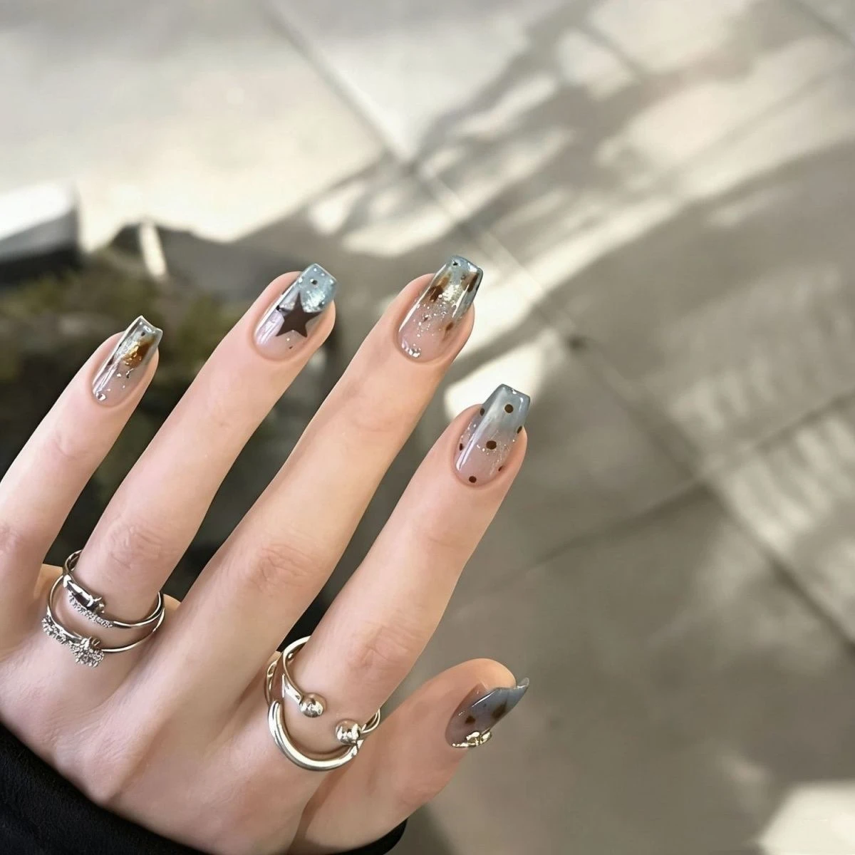 Press-On Nails with Bow and Star Design
