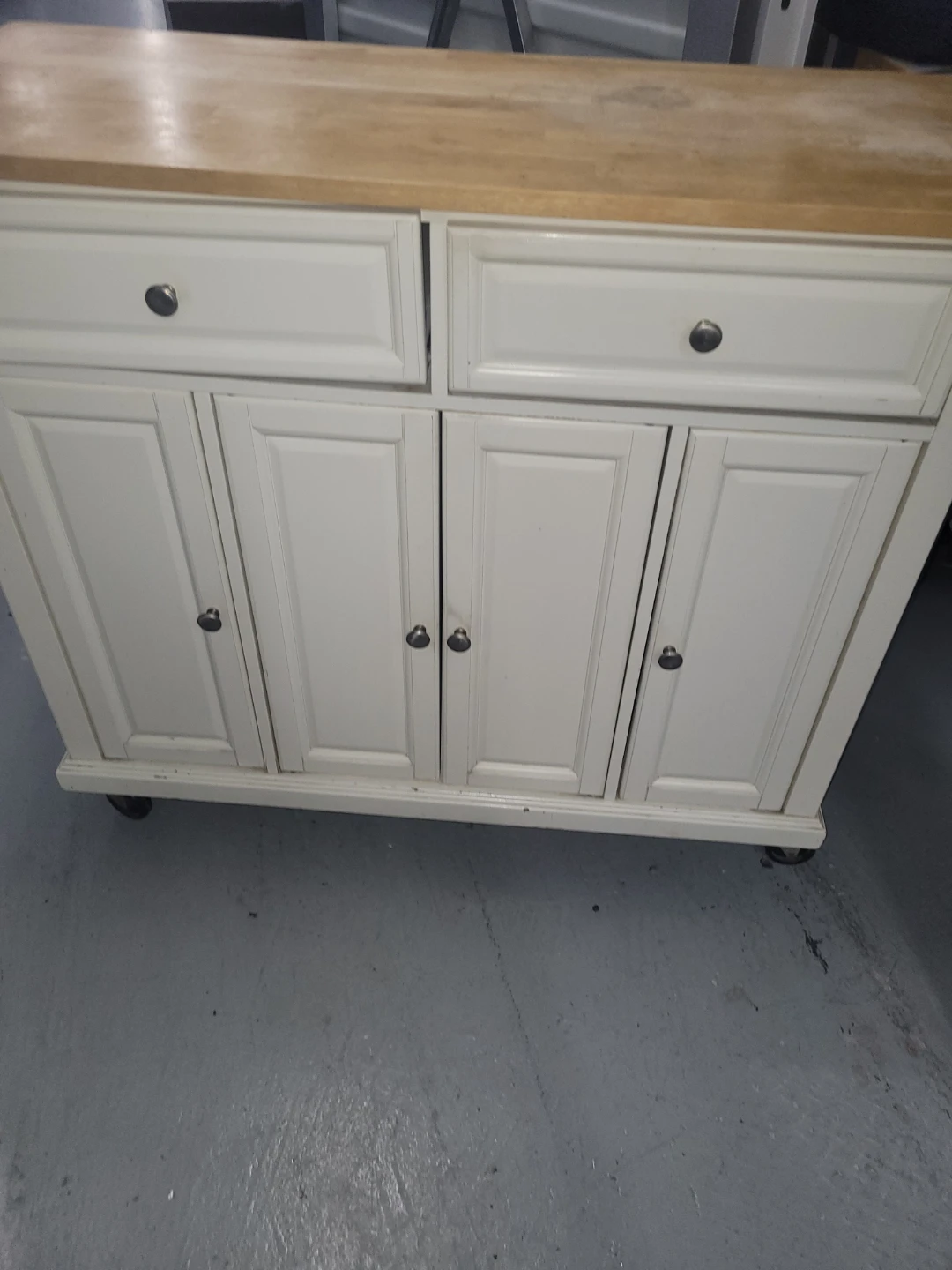 Cream Kitchen Cart with Wooden Top