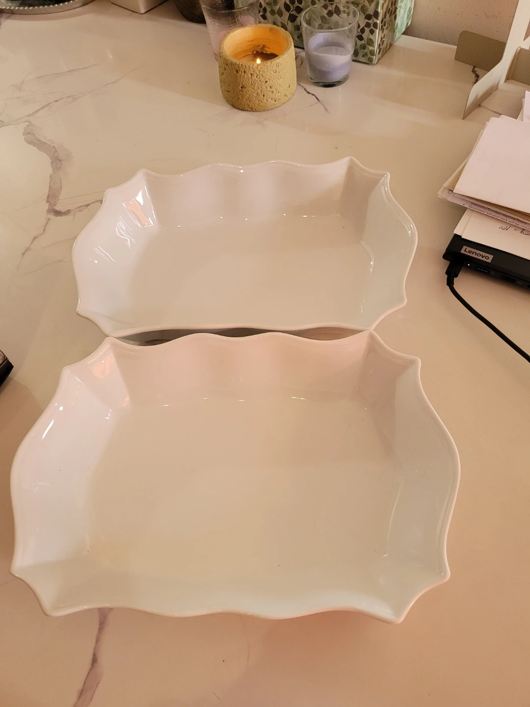 Set of 2 White Serving Platters