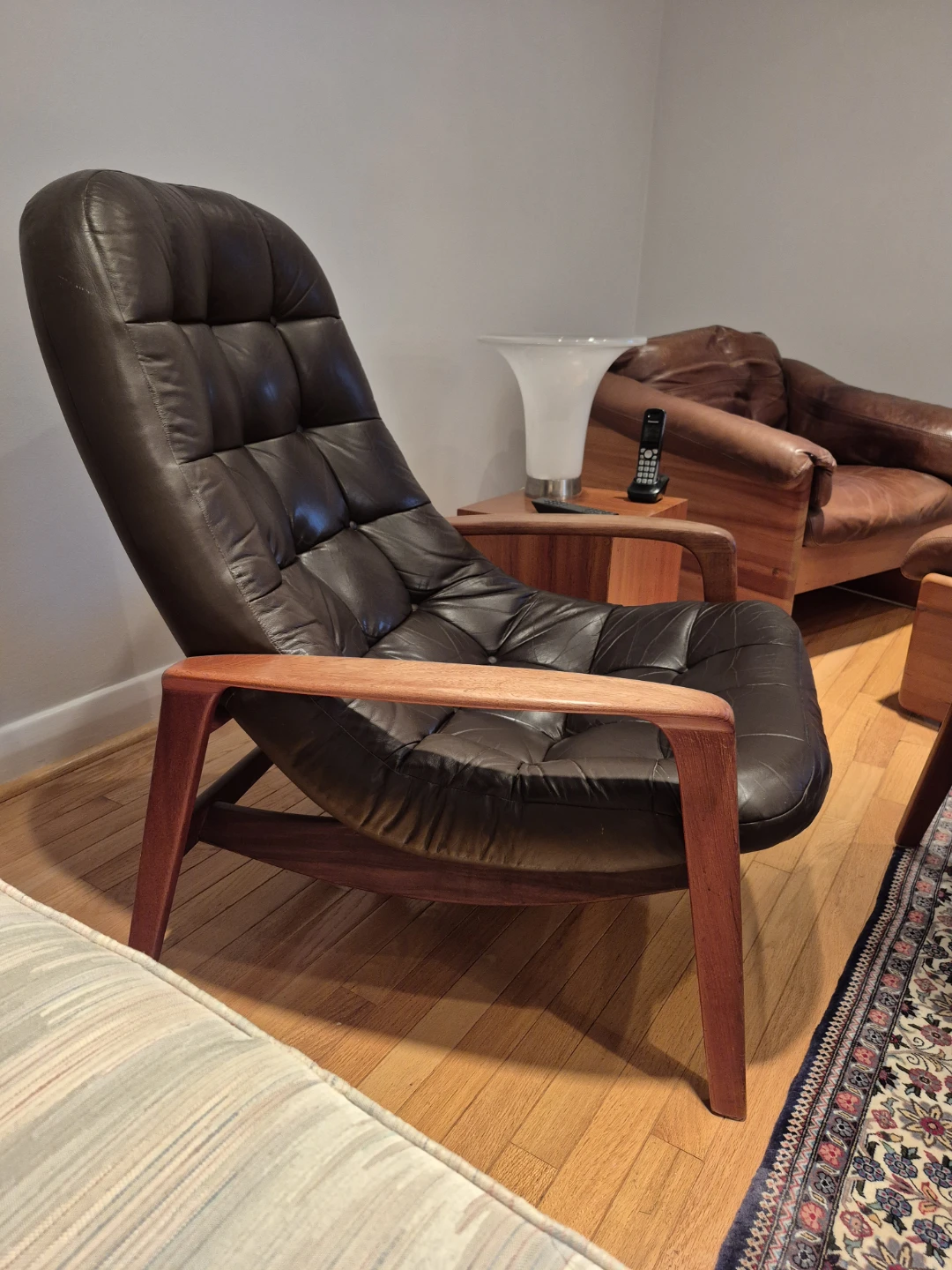 Vintage MCM Scoop Chair with Ottoman by R Huber & Co [Leather]