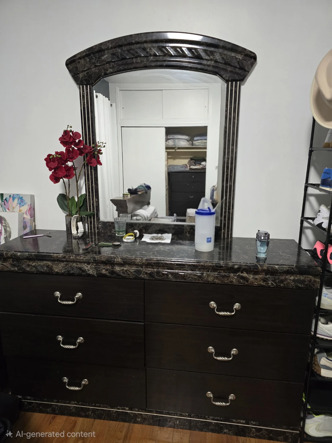 Dark Wood Dresser with Mirror