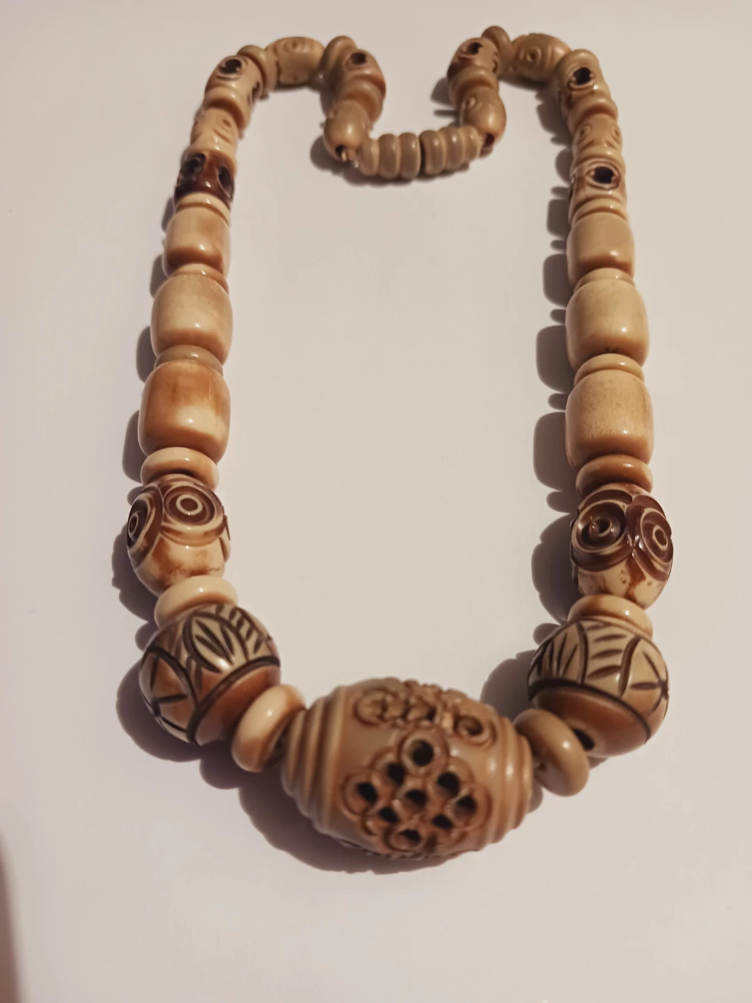 Unique carved bone beaded Necklace - photo 3