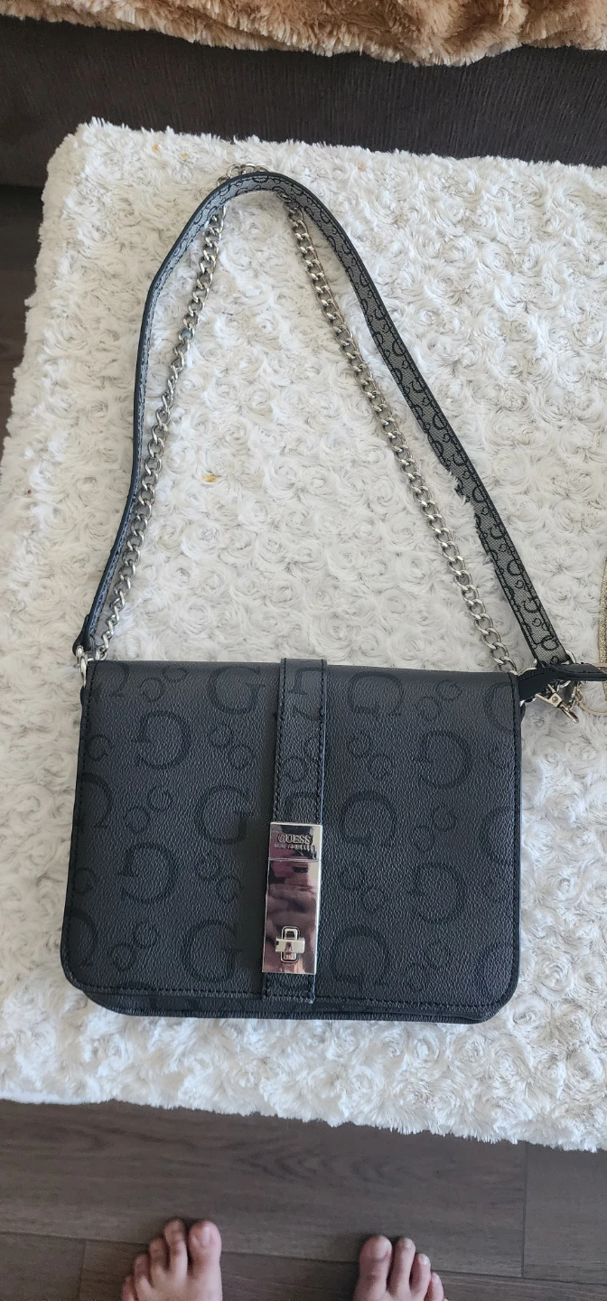 GUESS Black Monogram Chain Shoulder Bag