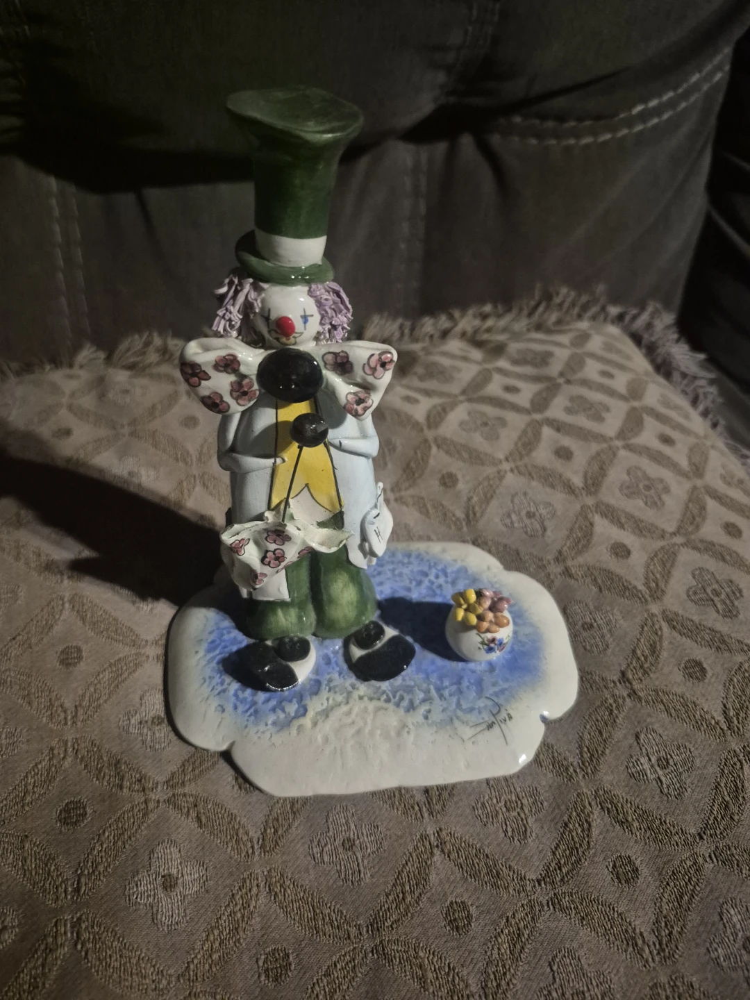 Ceramic Clown Figurine with Flowers