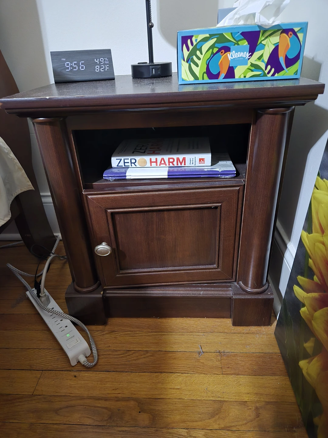 Dark Wood Nightstand with Cabinet and Drawer