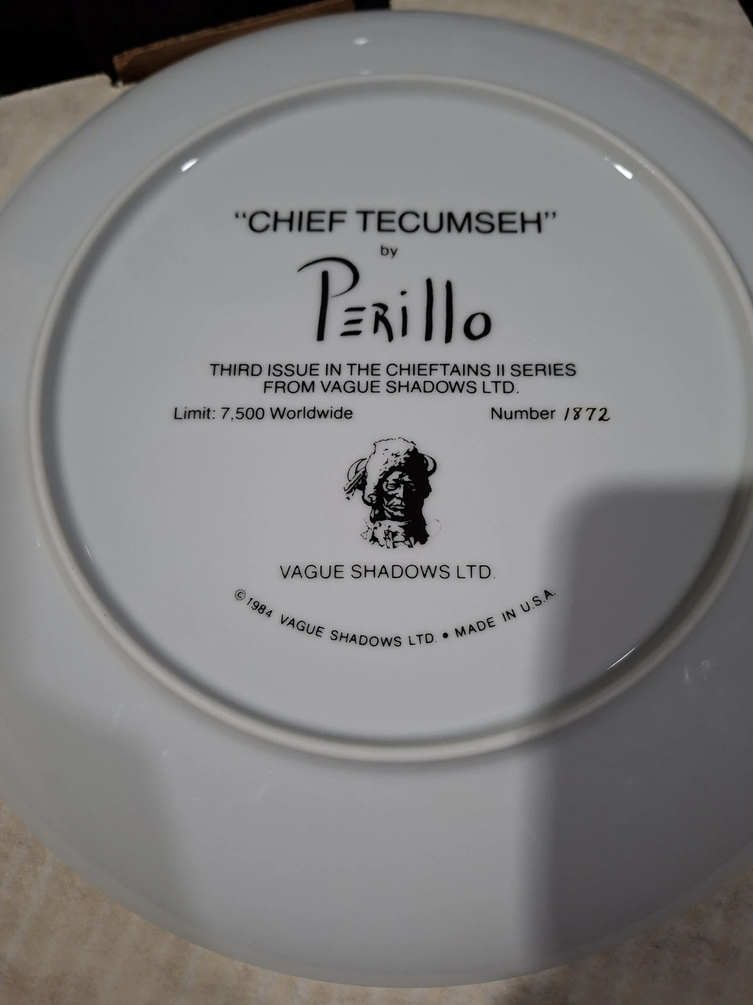 Vague Shadows Ltd. "Chief Tecumseh" Collector Plate - photo 2