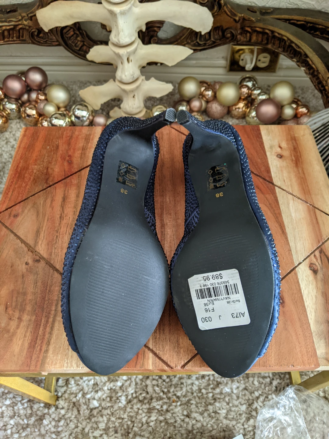 LE CHÂTEAU Navy/Marin Embellished Peep-Toe Heels - photo 4