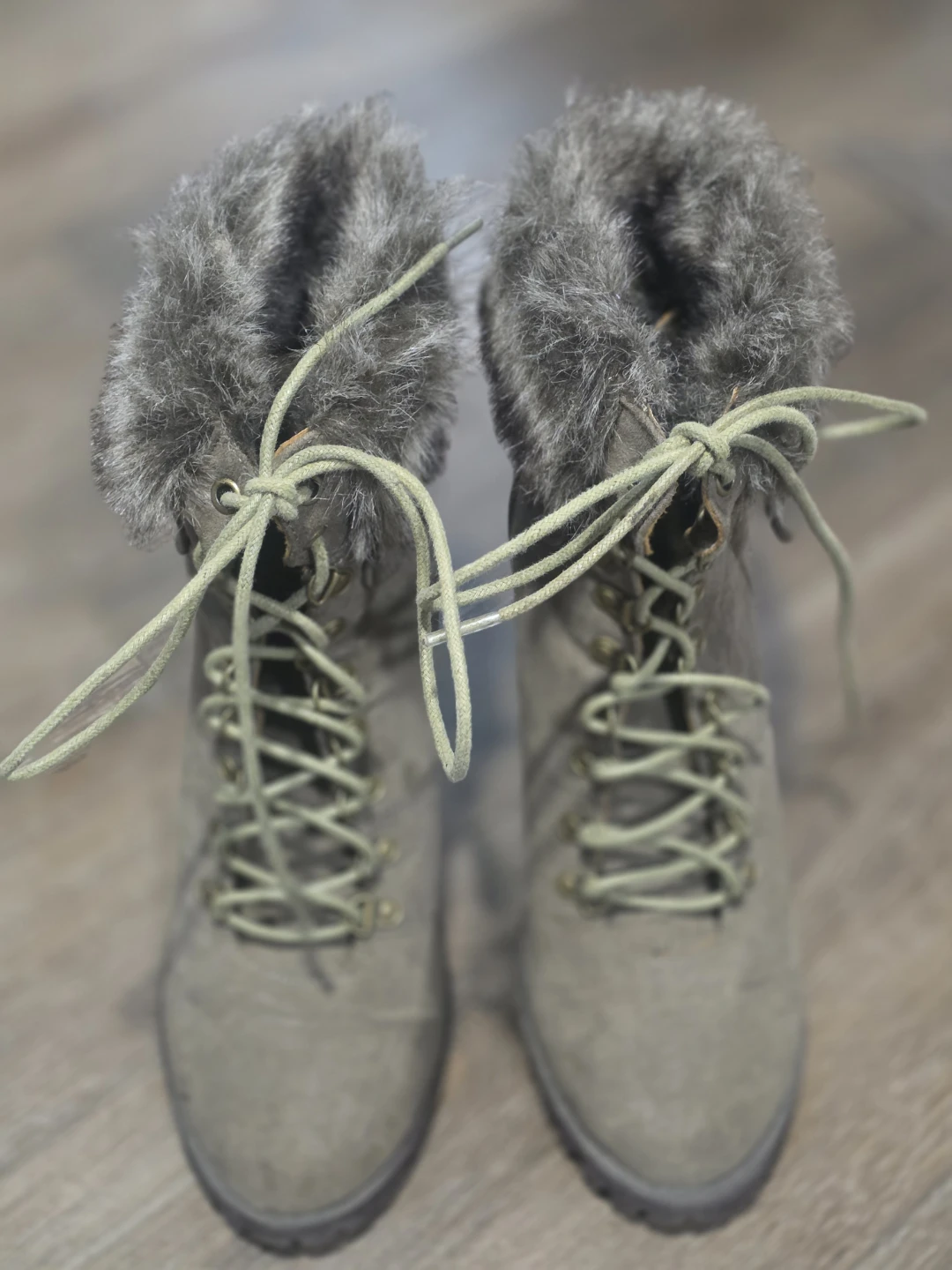 Grey Faux Fur Lace-Up Heel Boots - photo 2