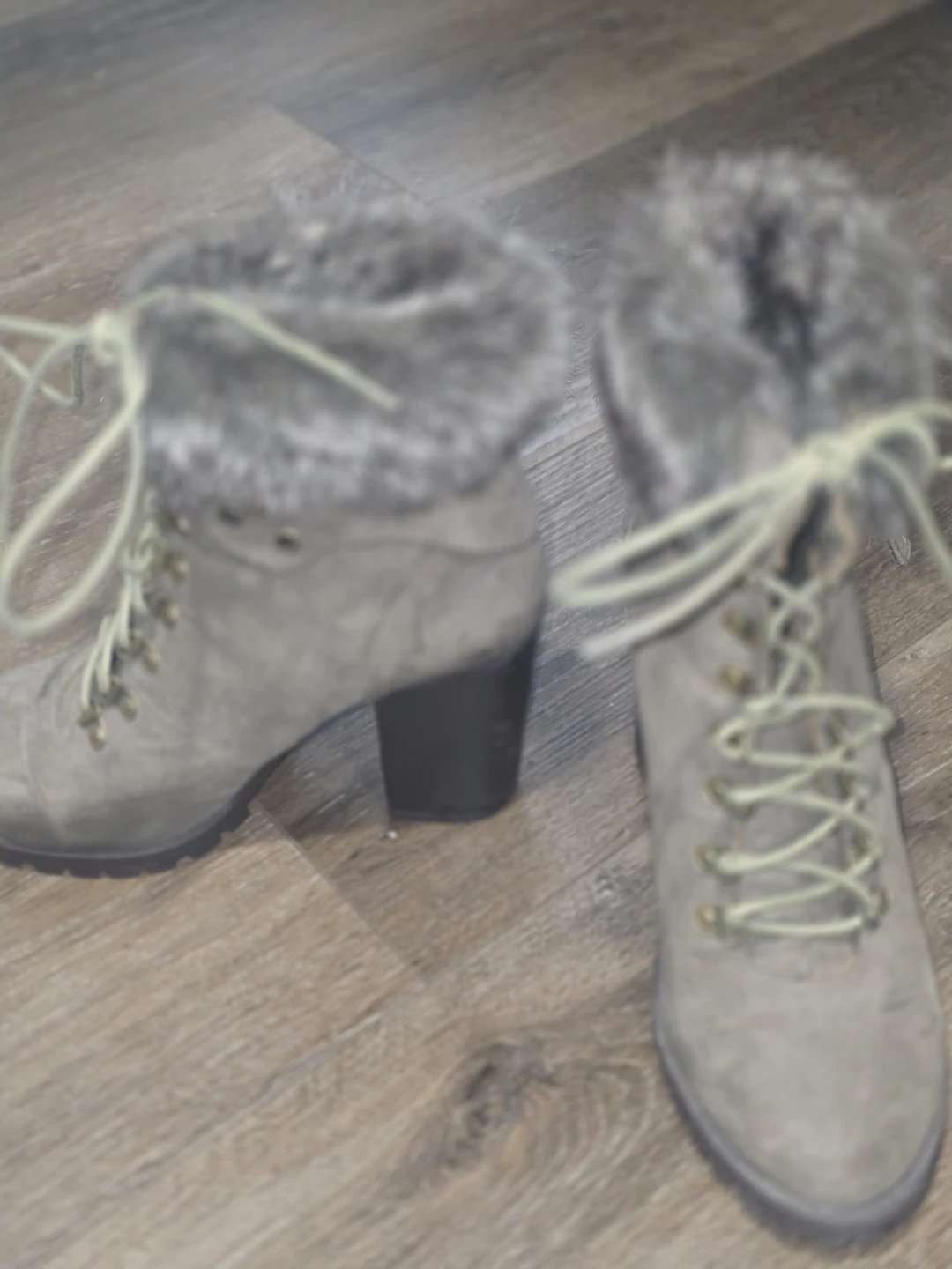 Grey Faux Fur Lace-Up Heel Boots - photo 3