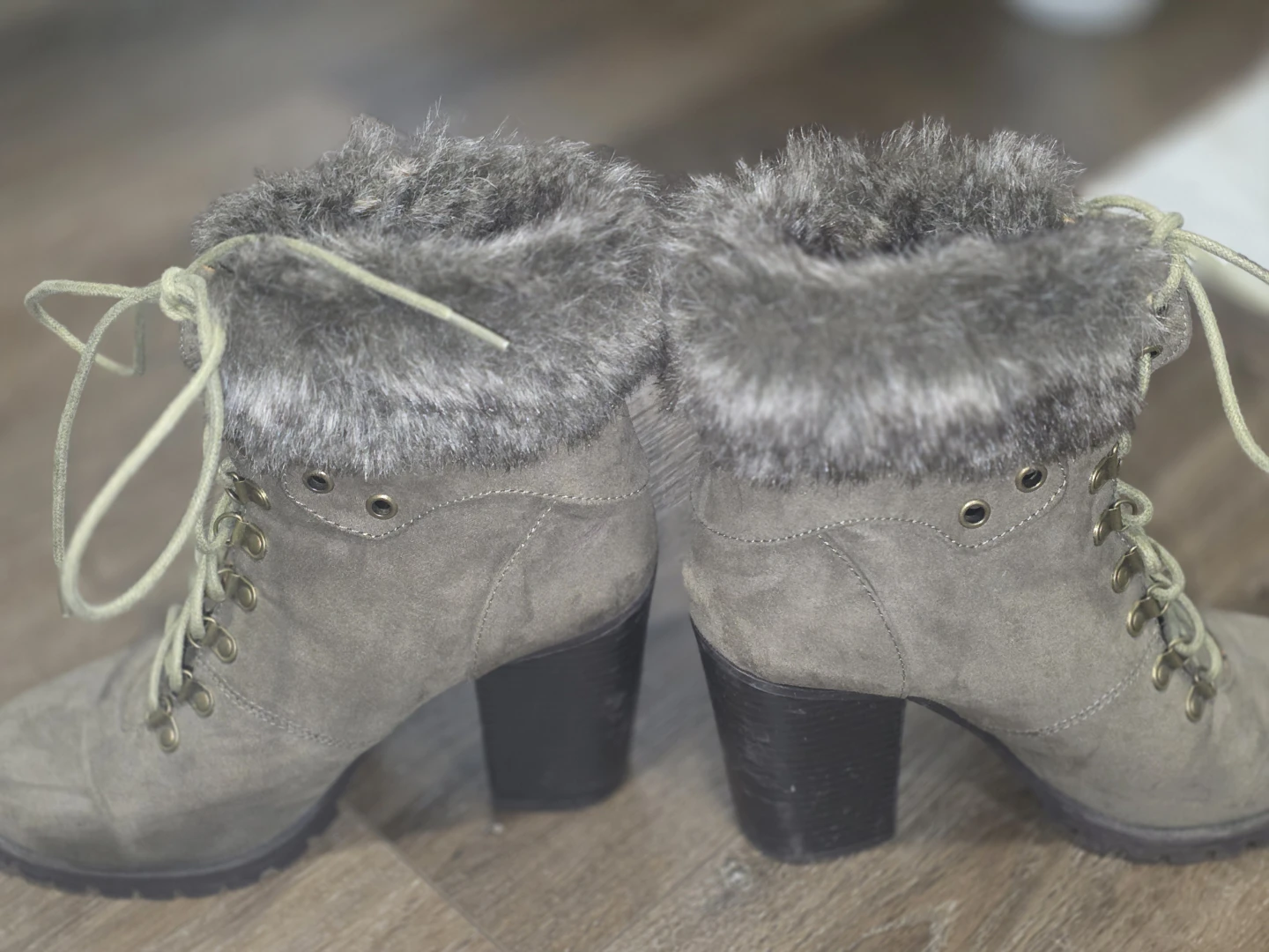 Grey Faux Fur Lace-Up Heel Boots - photo 5