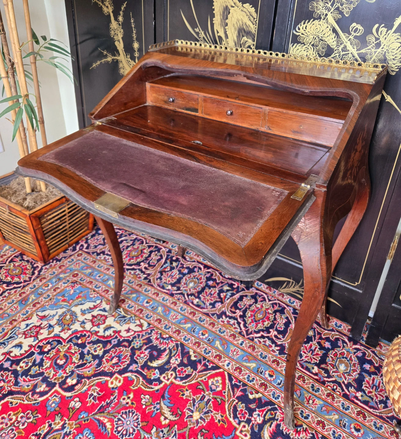 Antique Solid Walnut Secretary Desk With Hidden Storage