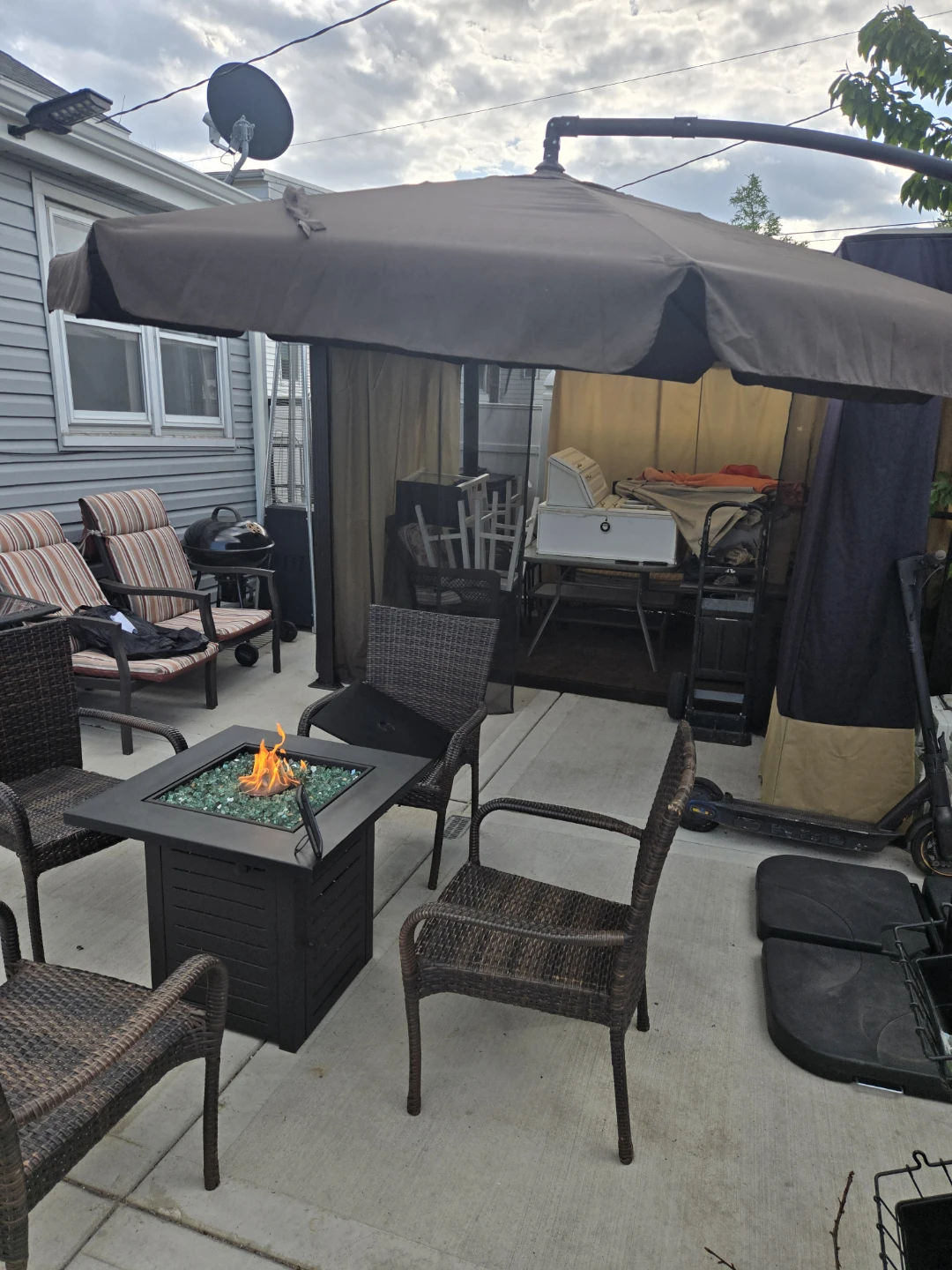 Patio Fire Pit Table with 4 Chairs and Umbrella - photo 5
