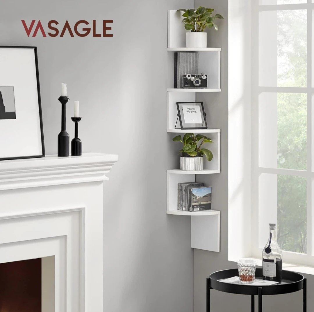 VASAGLE White 5-Tier Corner Shelf Unit