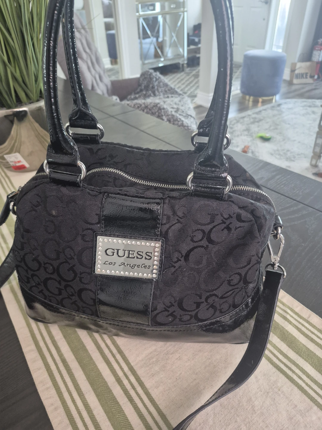 Guess Black Monogram Satchel Handbag