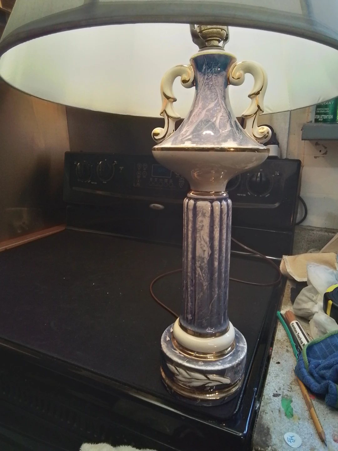 Vintage MCM Hollywood Regency Ceramic Column Table Lamp - photo 3