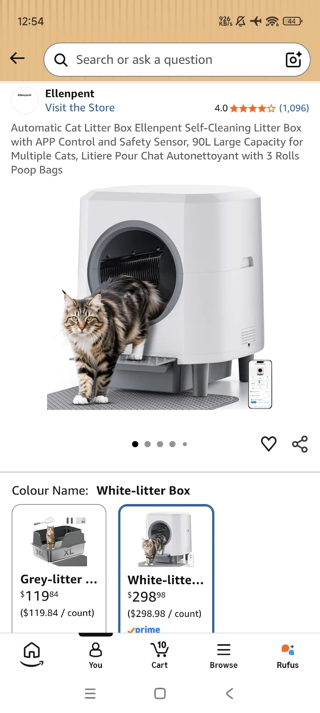 Ellenpent Automatic Self-Cleaning Cat Litter Box - White - photo 3