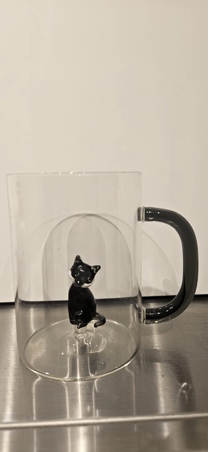 Glass Mug with Black Cat Design