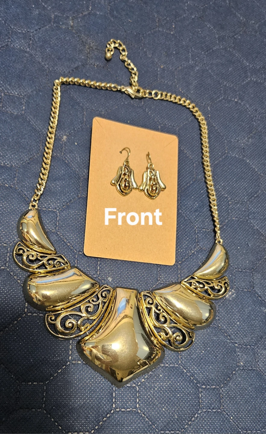Gold Tone Necklace and Earrings Set