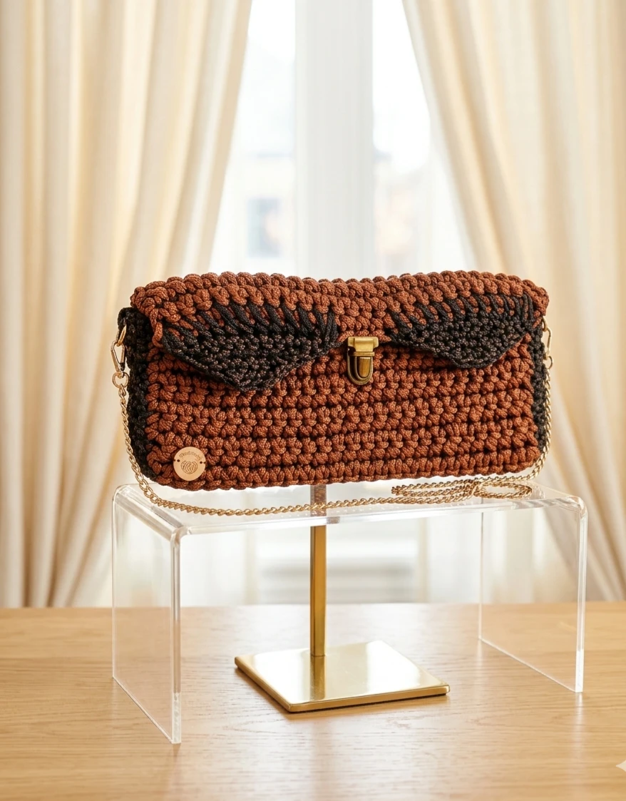 Handmade Crochet Clutch Bag with Chain Strap - photo 2