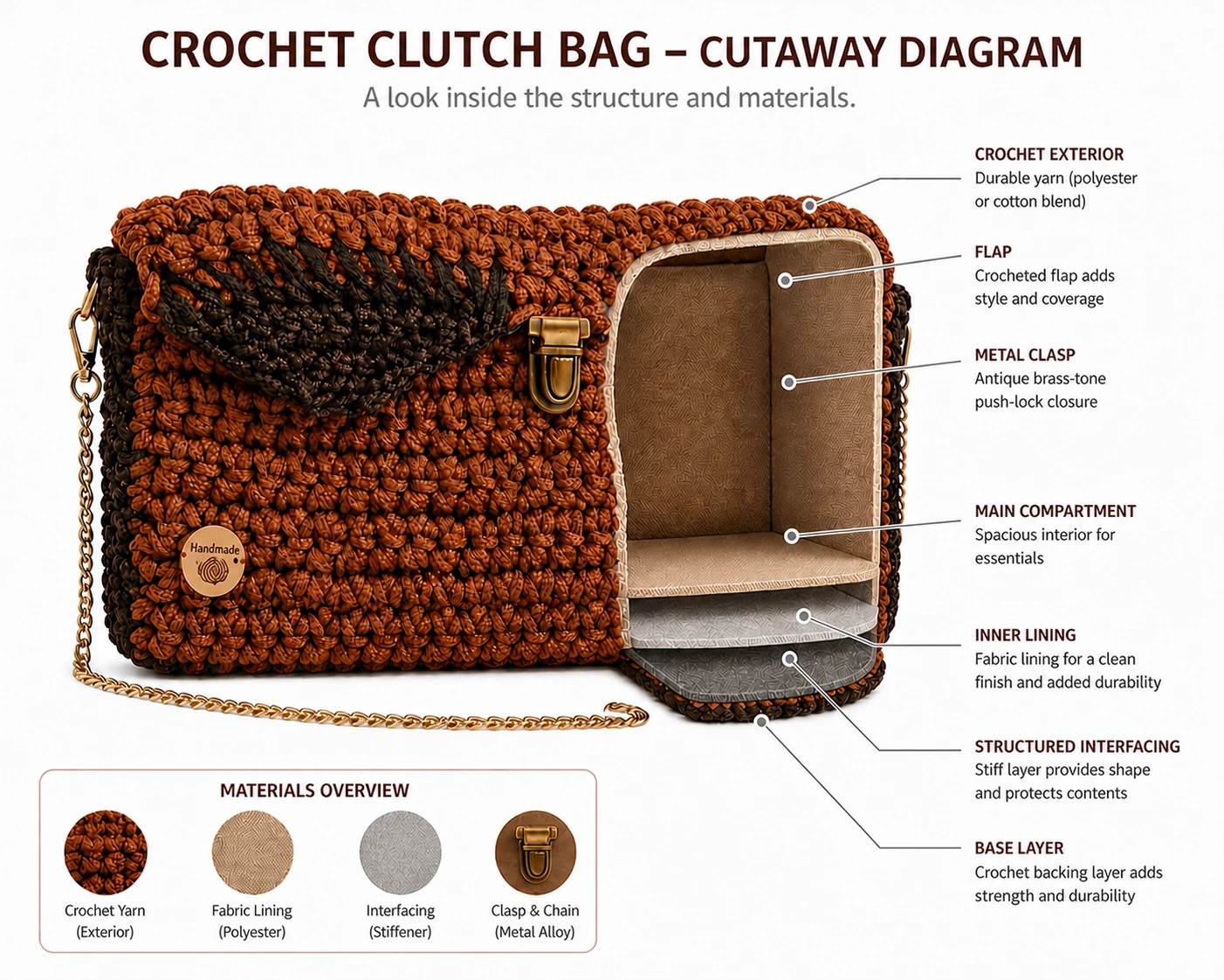 Handmade Crochet Clutch Bag with Chain Strap - photo 3