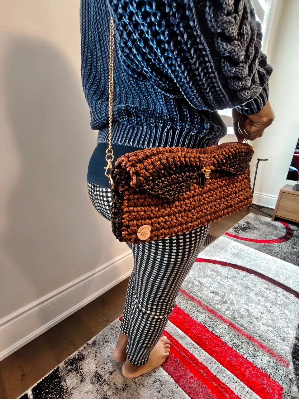 Handmade Crochet Clutch Bag with Chain Strap - photo 4