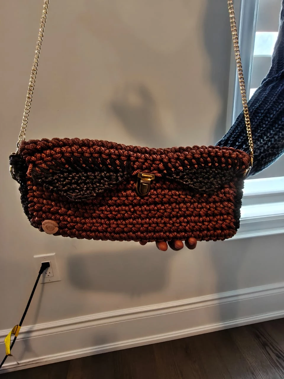 Handmade Crochet Clutch Bag with Chain Strap - photo 5