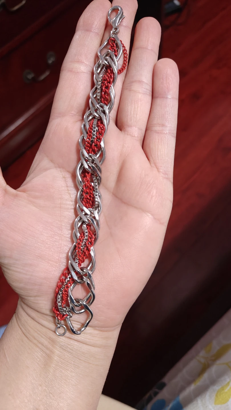 Red and Silver Tone Chain Link Bracelet