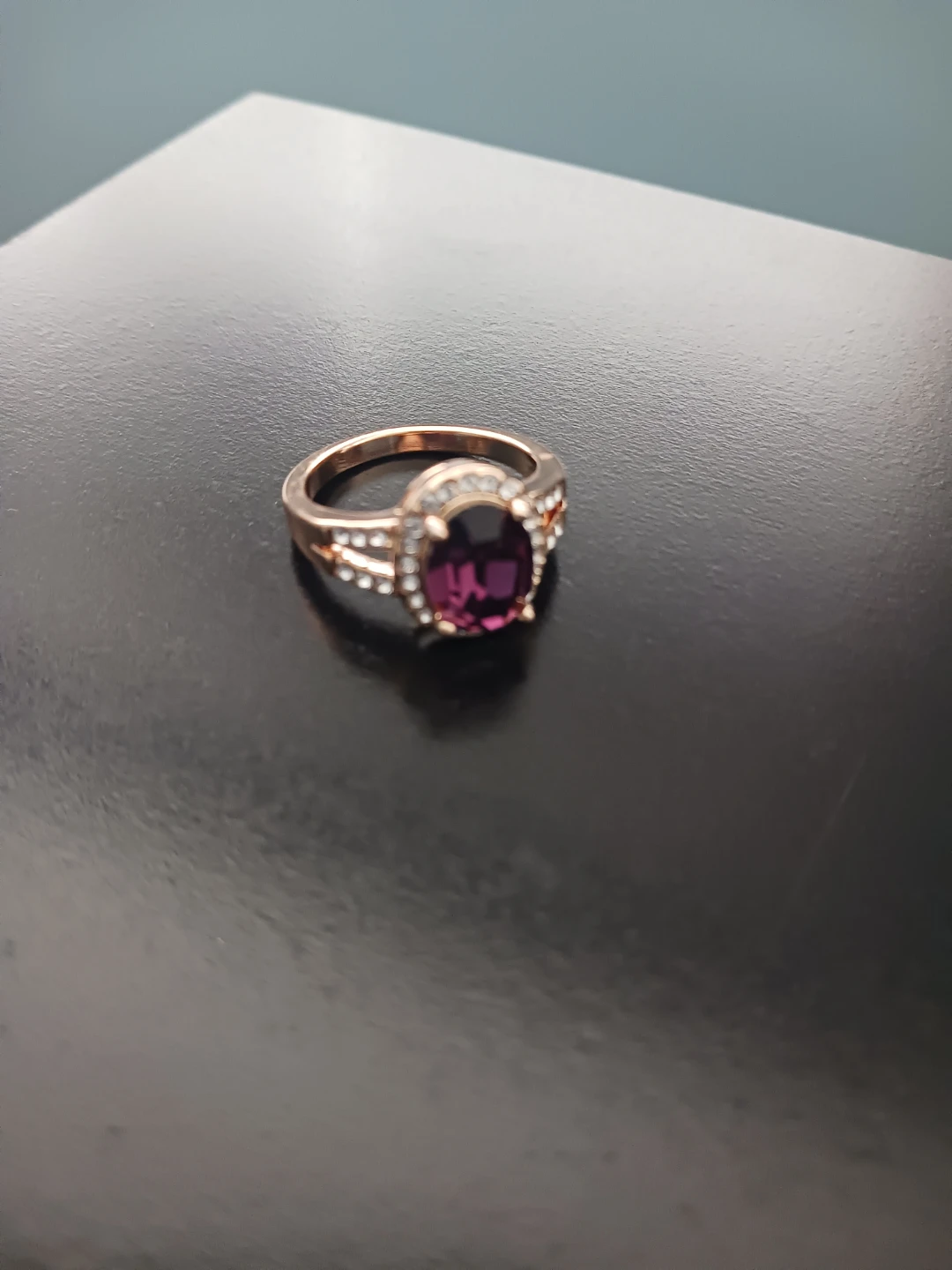 Oval Purple Gemstone Ring with Pave Accents - photo 2