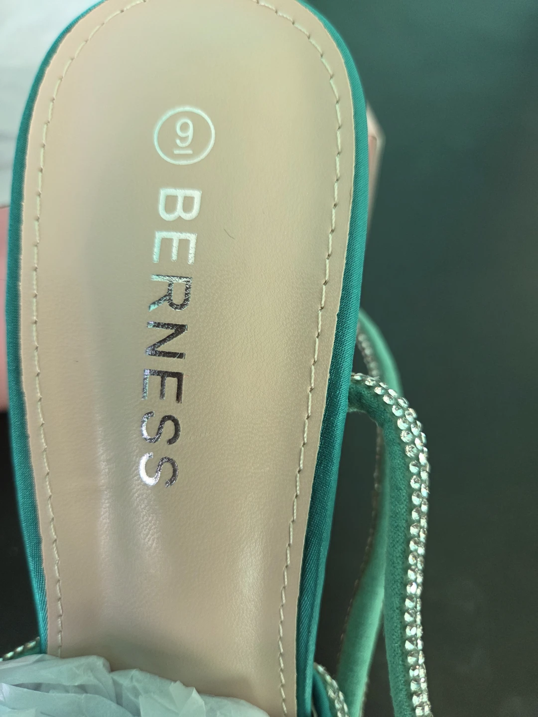 Berness Emerald Green Satin Crystal Bow Platform Heels - photo 3