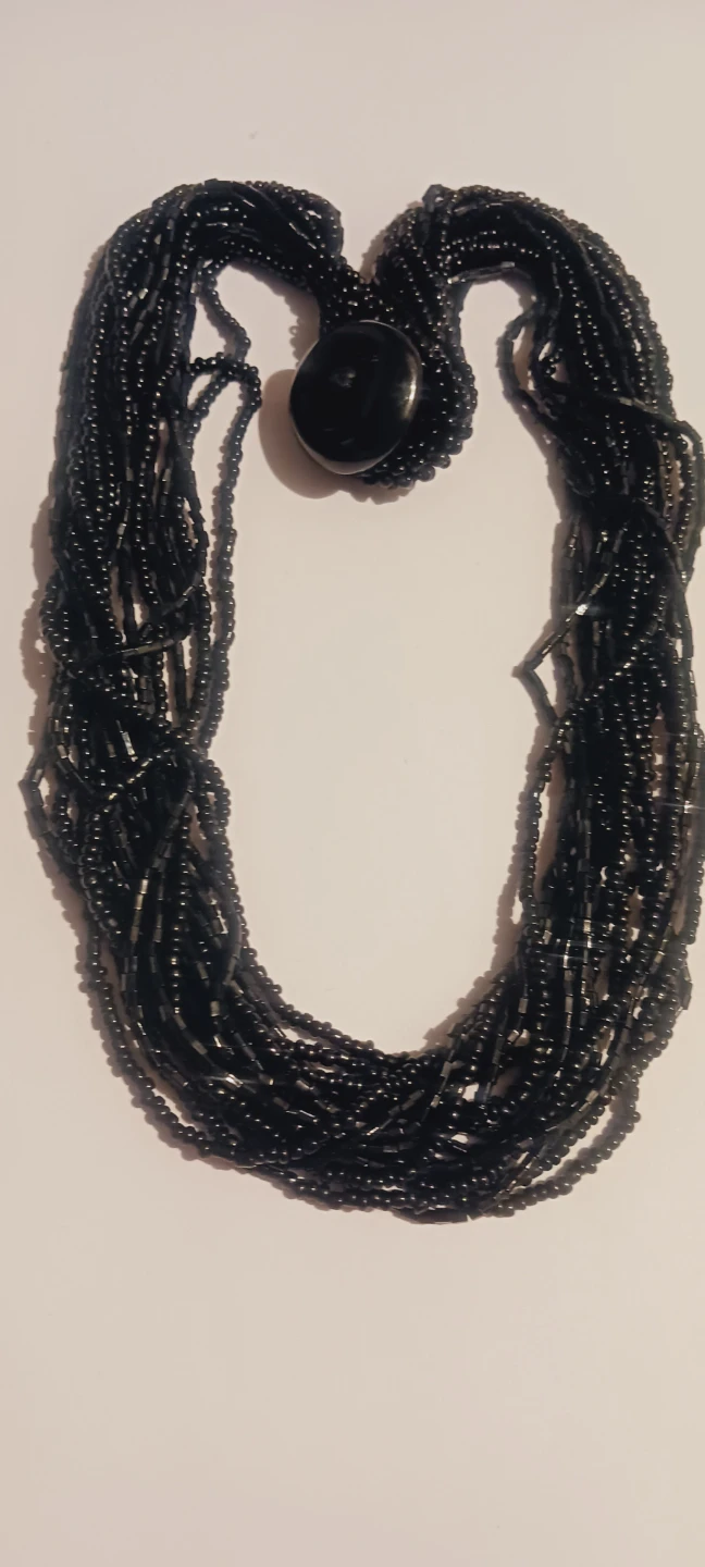Black Beaded Multi Strand Necklace with Round Clasp