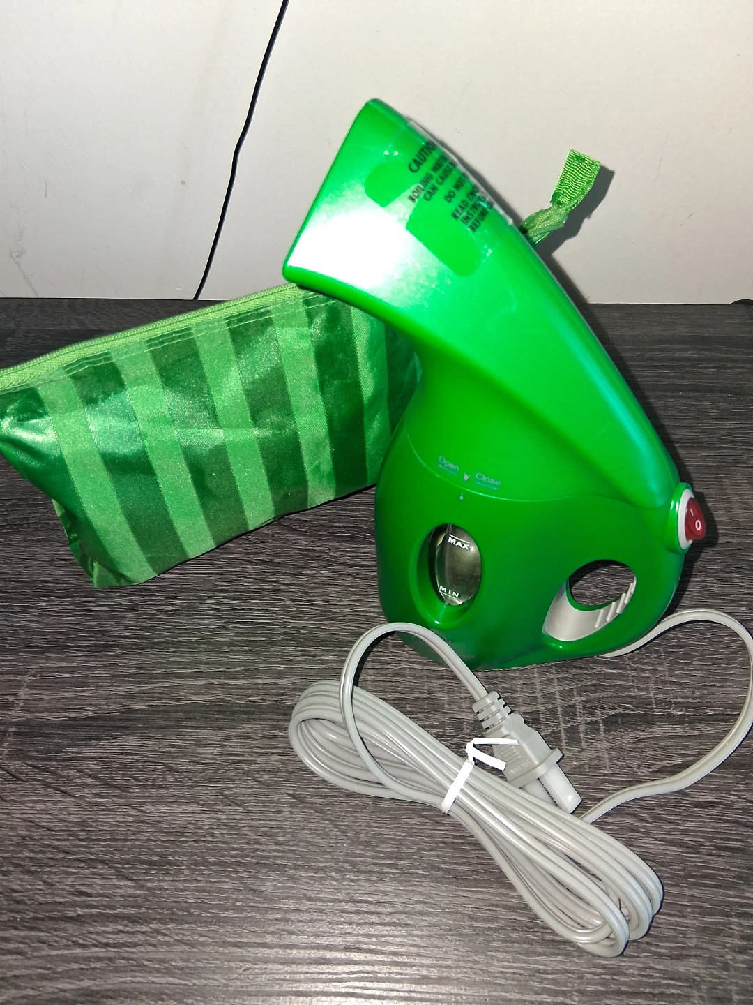 Green Handheld Steamer with Travel Pouch