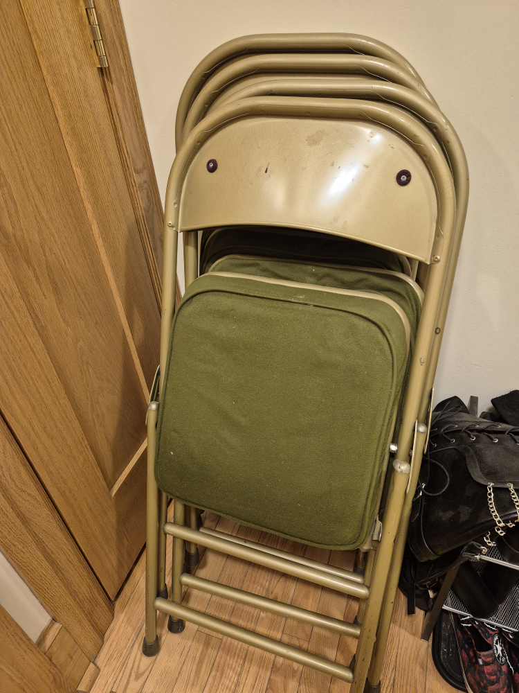 Set of 4 Gold Folding Chairs with Green Padded Seats - photo 2
