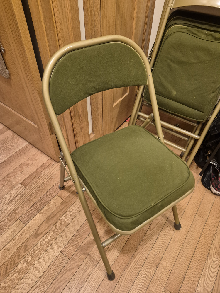 Set of 4 Gold Folding Chairs with Green Padded Seats