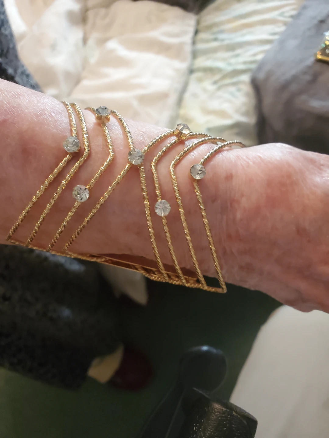 Gold Arm Bracelet with Rhinestones - photo 2