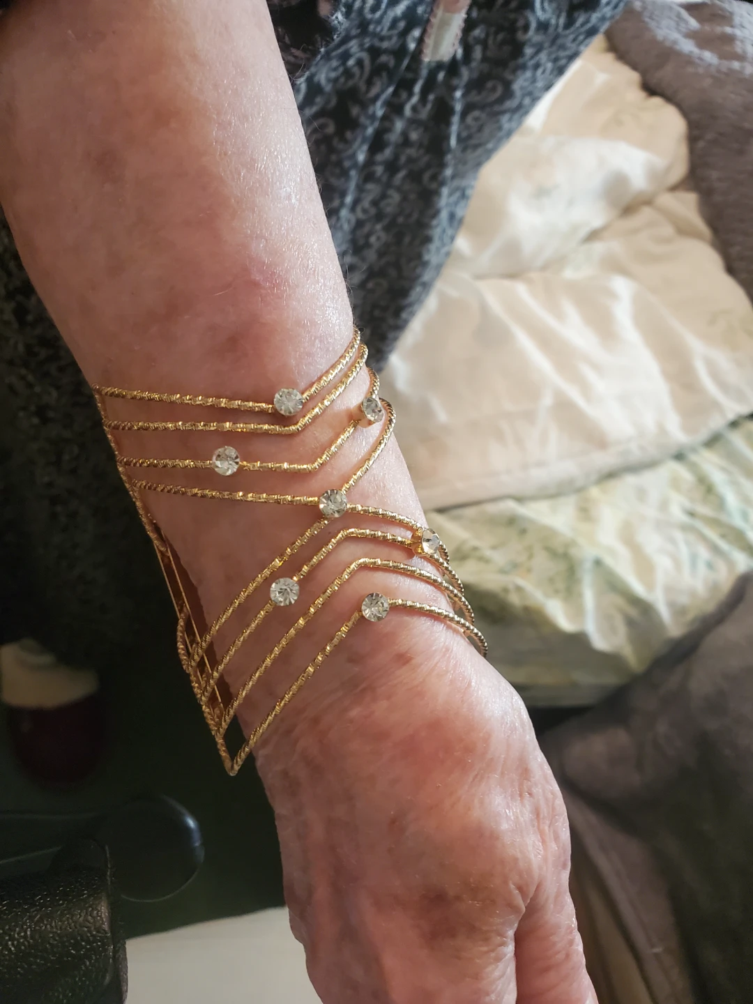 Gold Arm Bracelet with Rhinestones - photo 3