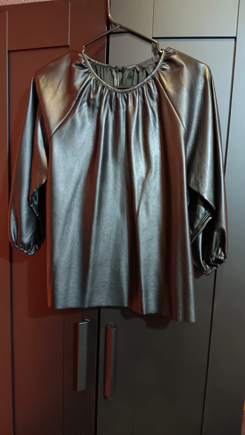 Maison Chic Faux Leather Black Top - Size S