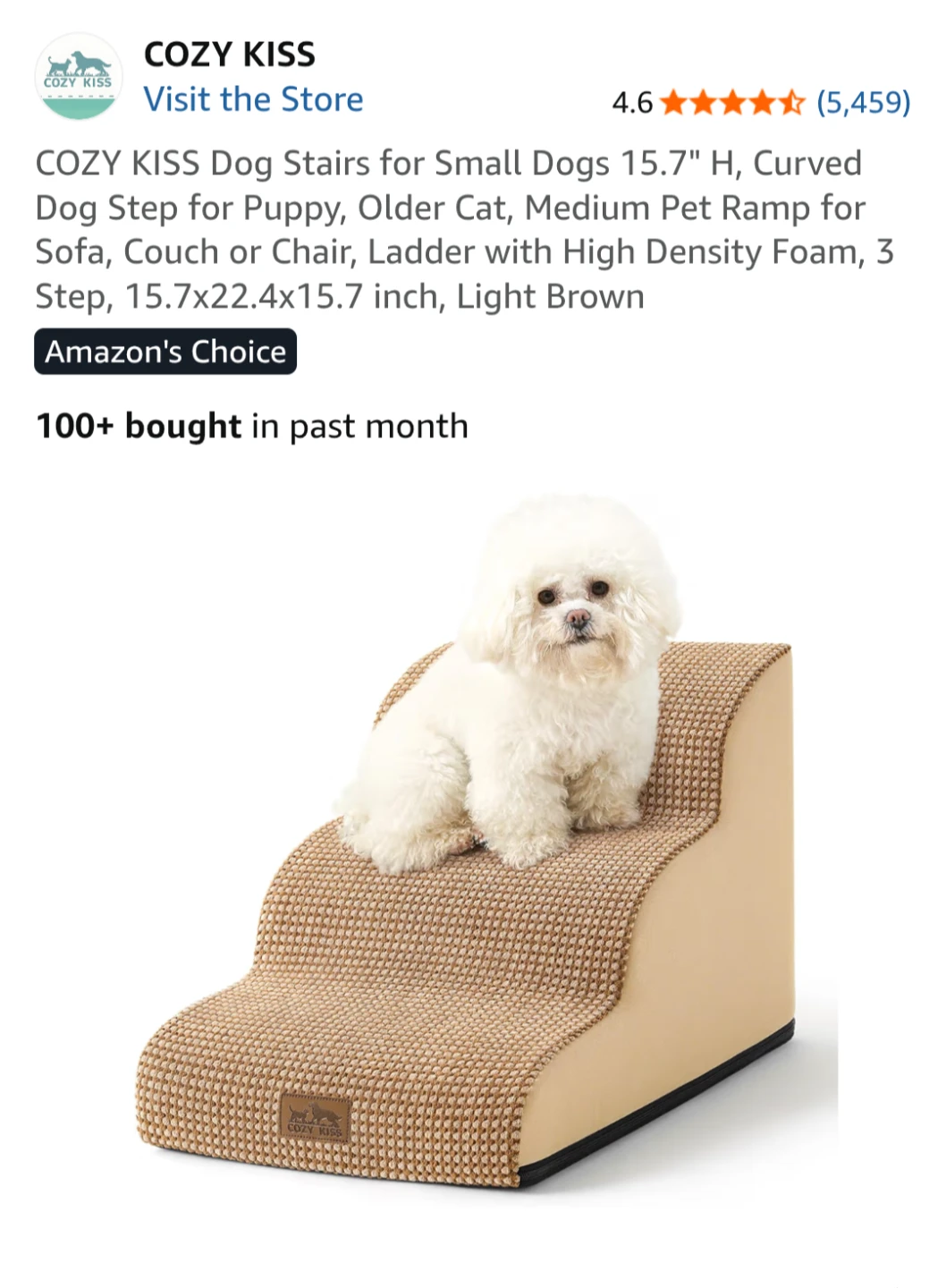 COZY KISS Dog Stairs for Small Dogs, 3 Step Pet Ramp - photo 3