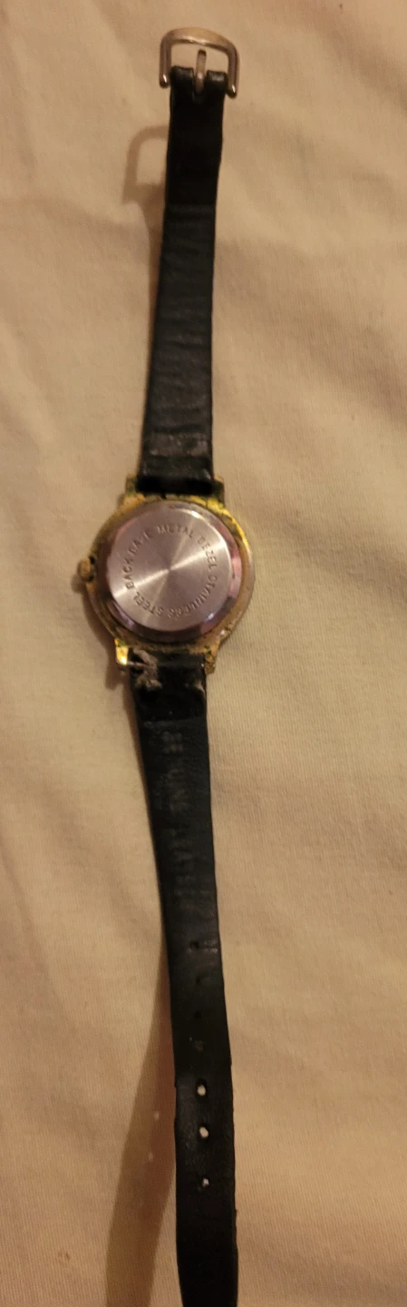 Time Quartz Watch - Gold Tone Face, Black Leather Strap - photo 5