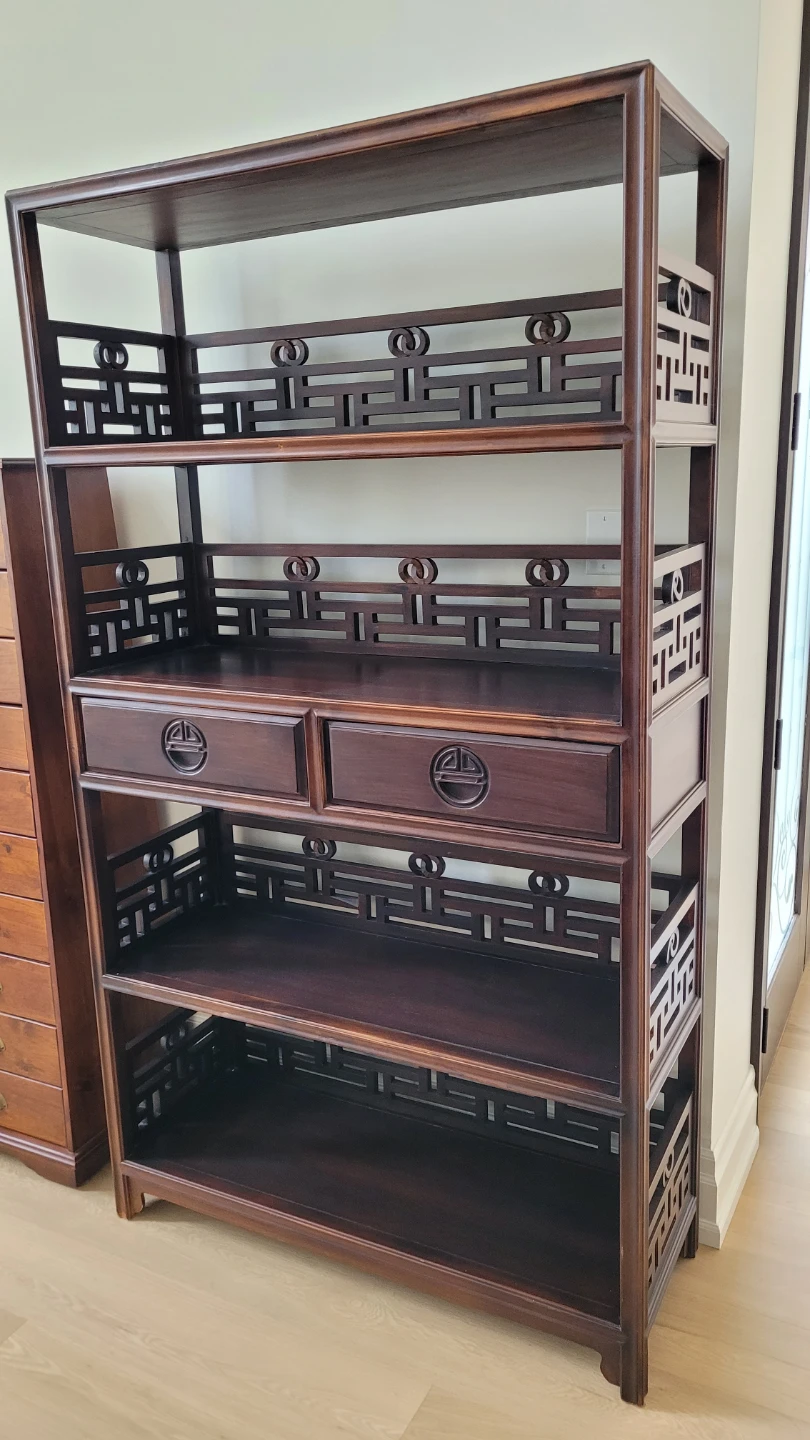 Dark Wood Display Shelf with Drawers