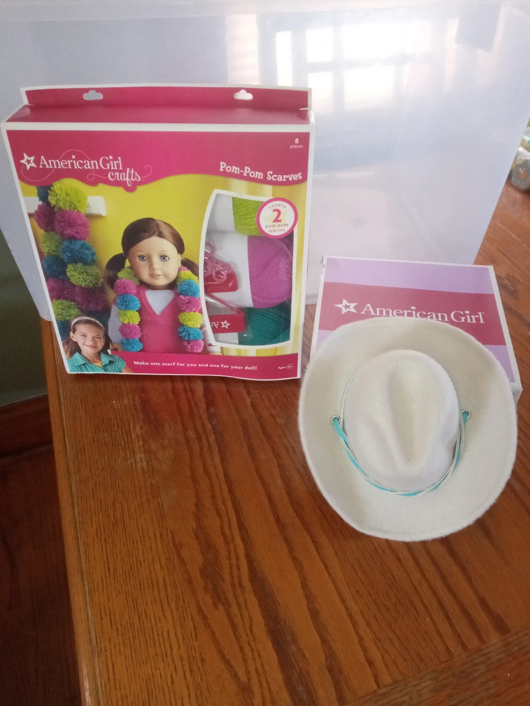 American Girl Crafts Pom-Pom Scarves Kit & White Cowboy Hat Set
