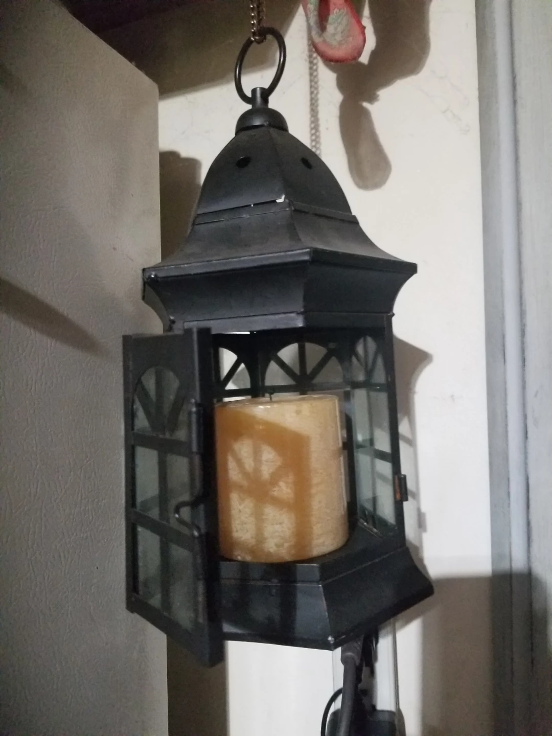 Black Metal Hanging Lantern with Candle - photo 2