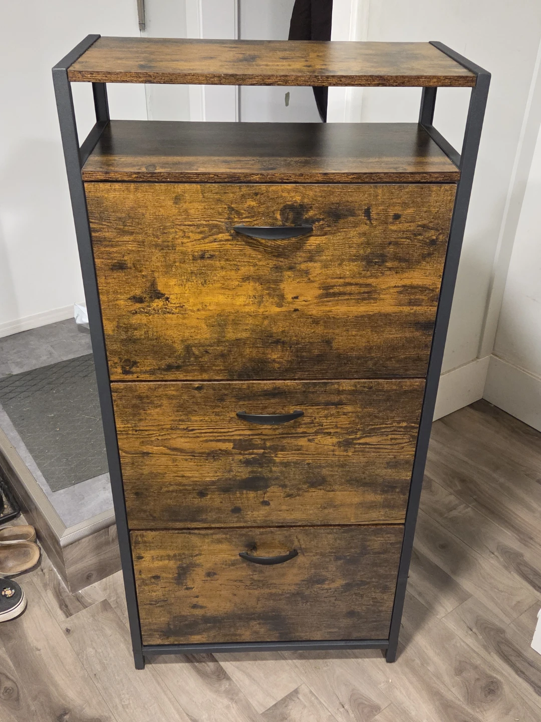 3-Tier Shoe Cabinet with Drawers Rustic Brown