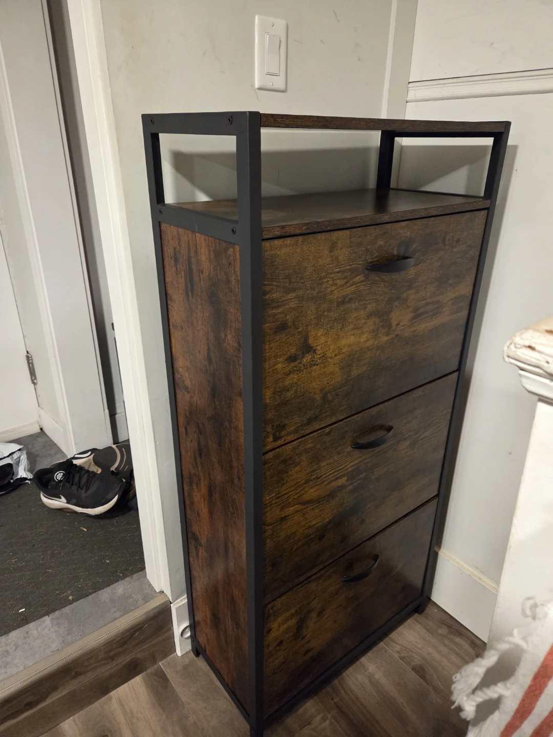 3-Tier Shoe Cabinet with Drawers Rustic Brown - photo 2