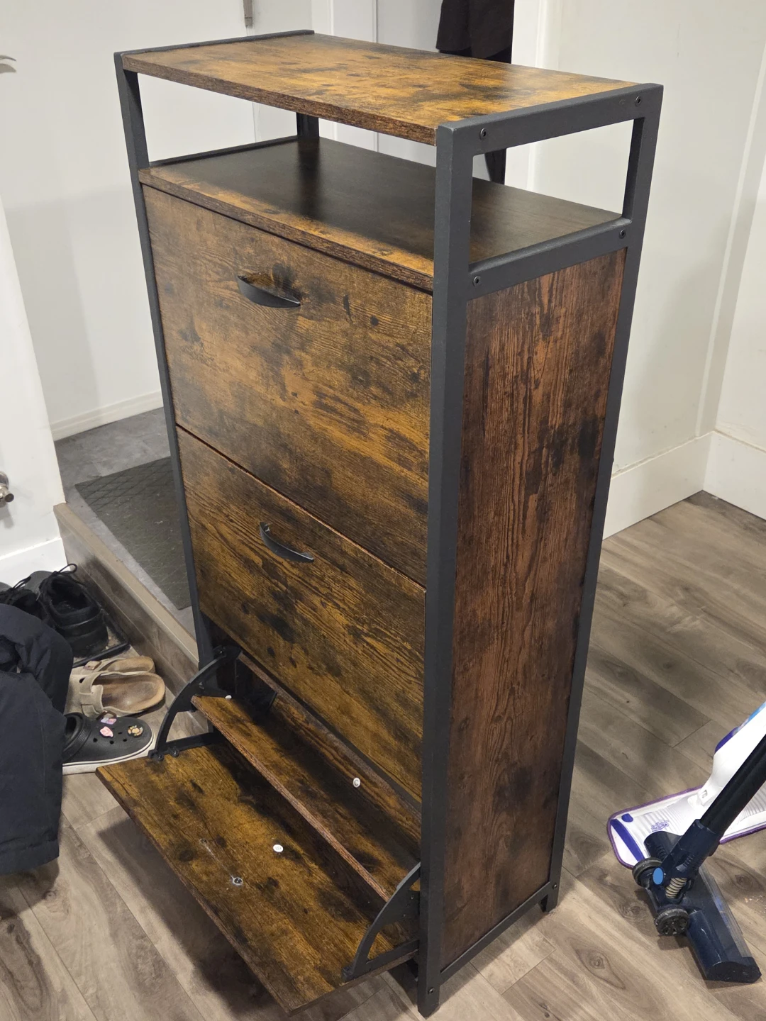 3-Tier Shoe Cabinet with Drawers Rustic Brown - photo 3