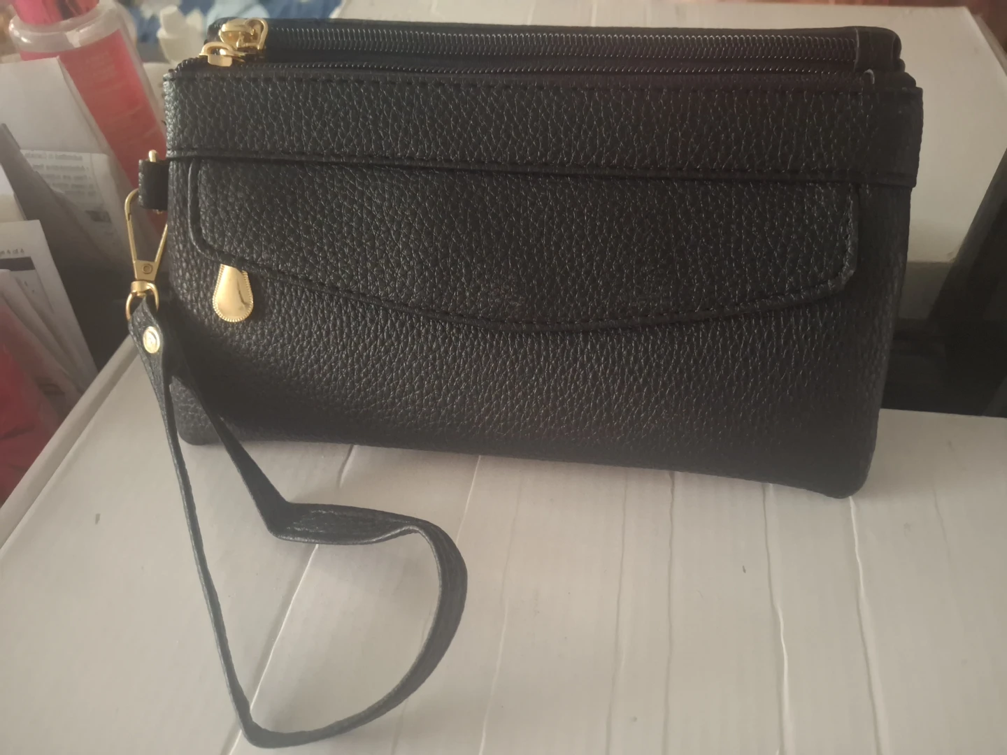Black Faux Leather Wristlet Clutch Wallet - photo 3