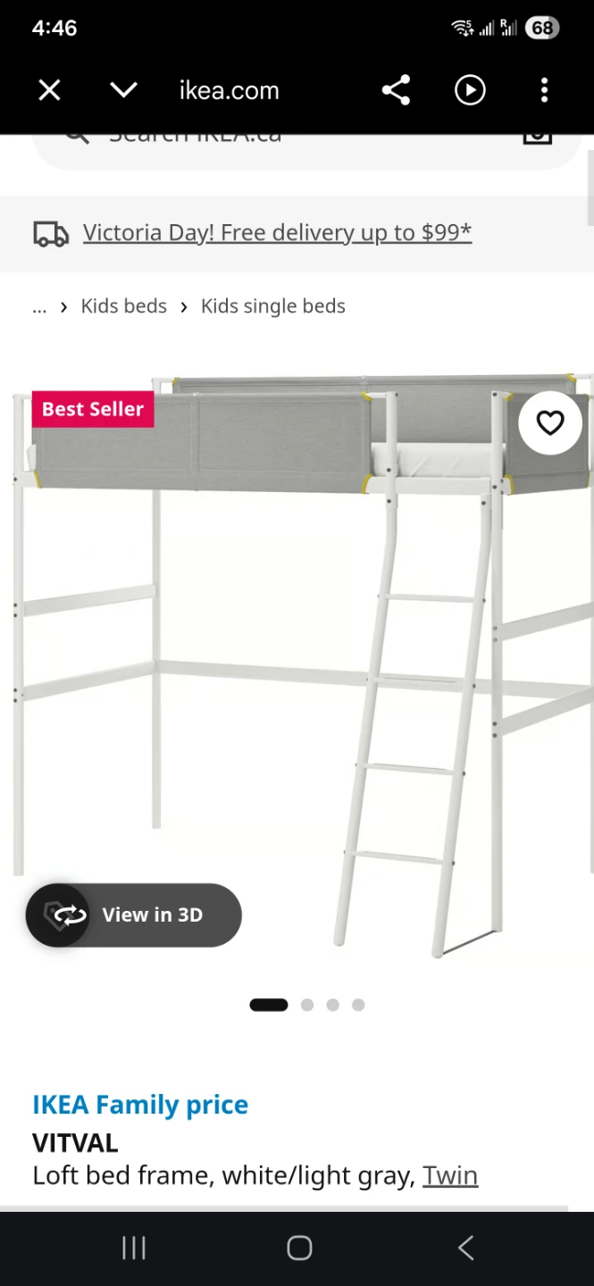 IKEA VITVAL Loft bed frame white/light gray Twin - photo 2